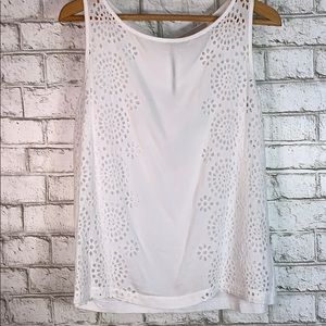 LOFT White Tank Top w/ Perforated Floral Design